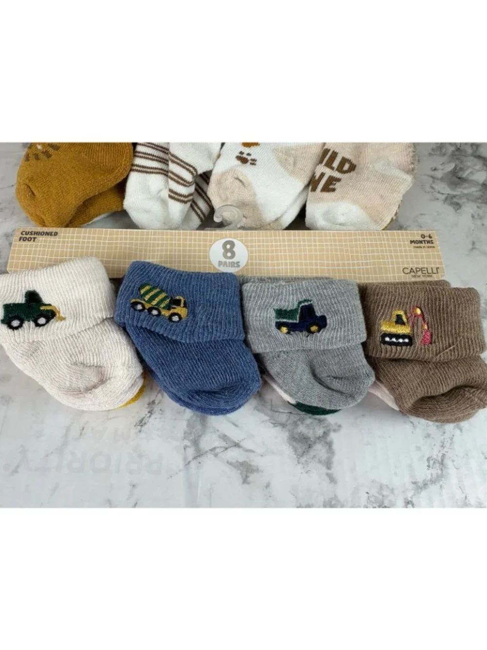 *New Baby Boy Socks 8 Pairs Cushioned Foot Kit + Pearl Terry Capelli Cars Trucks